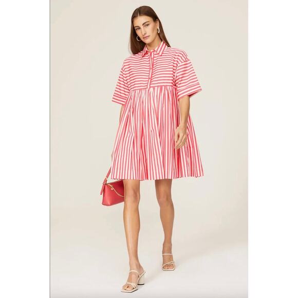 Kate Spade New York Pink Julia Stripe Swing Shirtdress Sz M